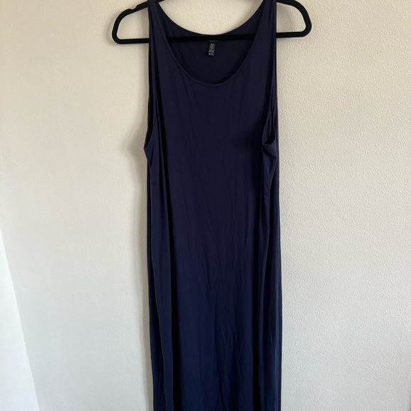 Eileen Fisher Maxi Dress Navy Blue Sleeveless Stretch Travel Viscose size XL - Picture 2 of 5